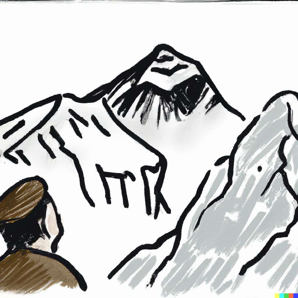 someone gazing at Mount Everest, pictorial mark